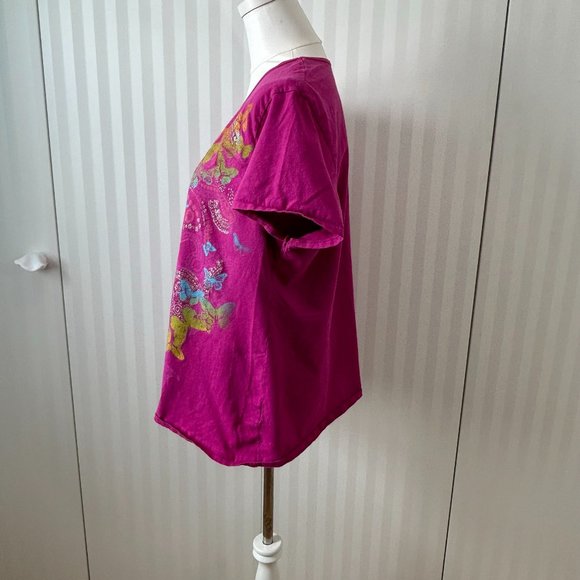 JMS Just My Size Pink with blue and yellow flowers 100% cotton t-shirt Size 2X - Picture 3 of 8